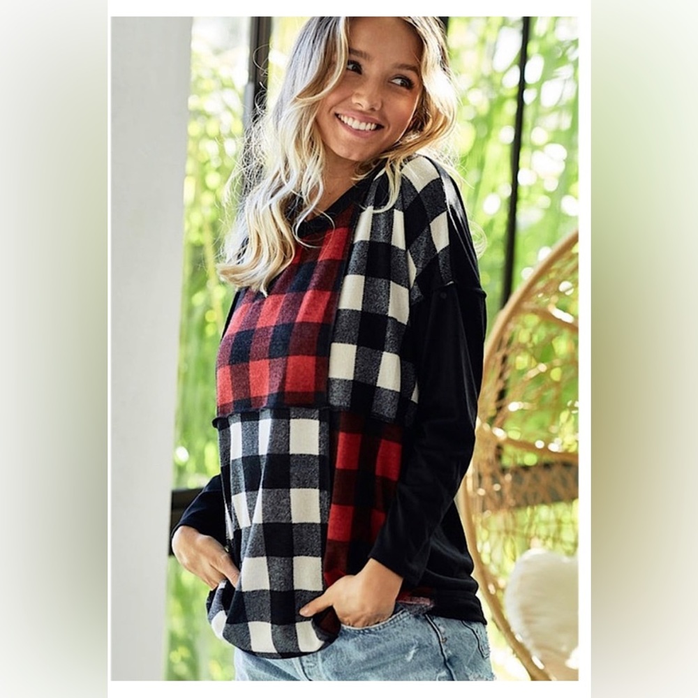 Nwot Bibi Checkered Print Color Block Sweater Sz … - image 2